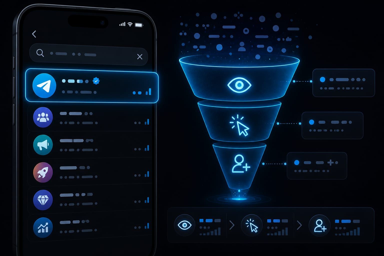 Funnel diagram showing an Instagram post moving from test audience to Explore